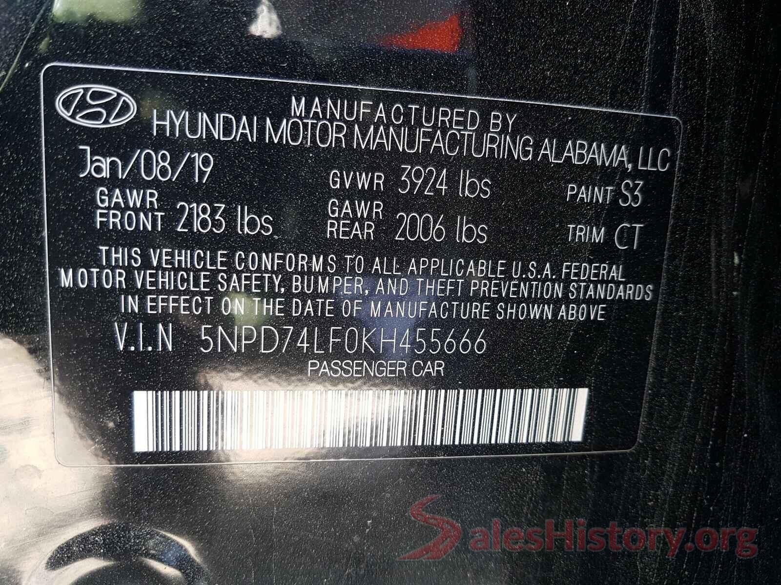 5NPD74LF0KH455666 2019 HYUNDAI ELANTRA