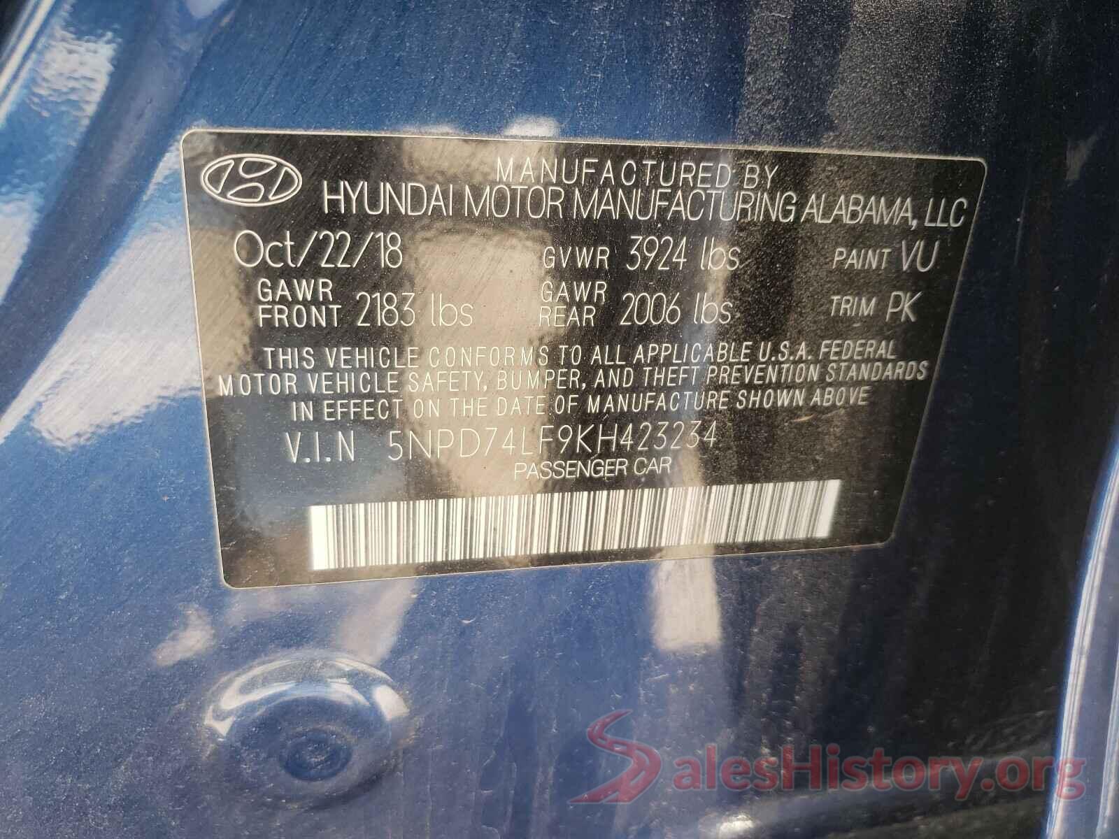 5NPD74LF9KH423234 2019 HYUNDAI ELANTRA