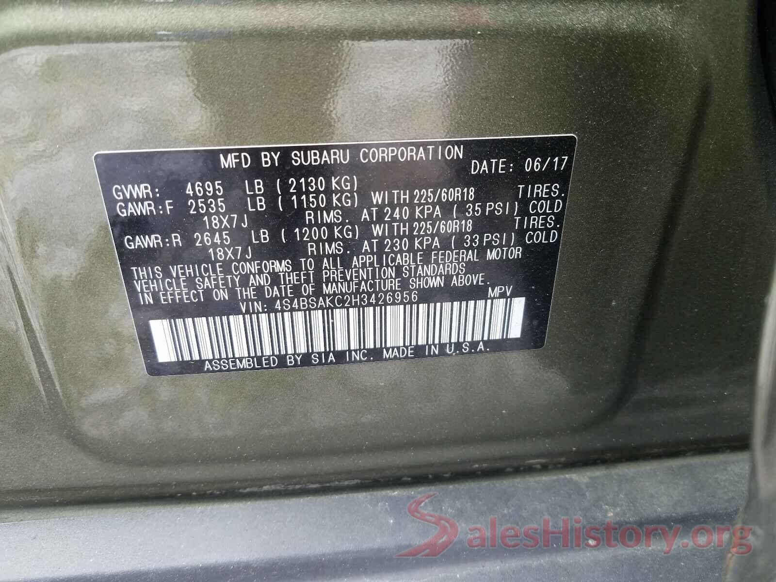 4S4BSAKC2H3426956 2017 SUBARU OUTBACK