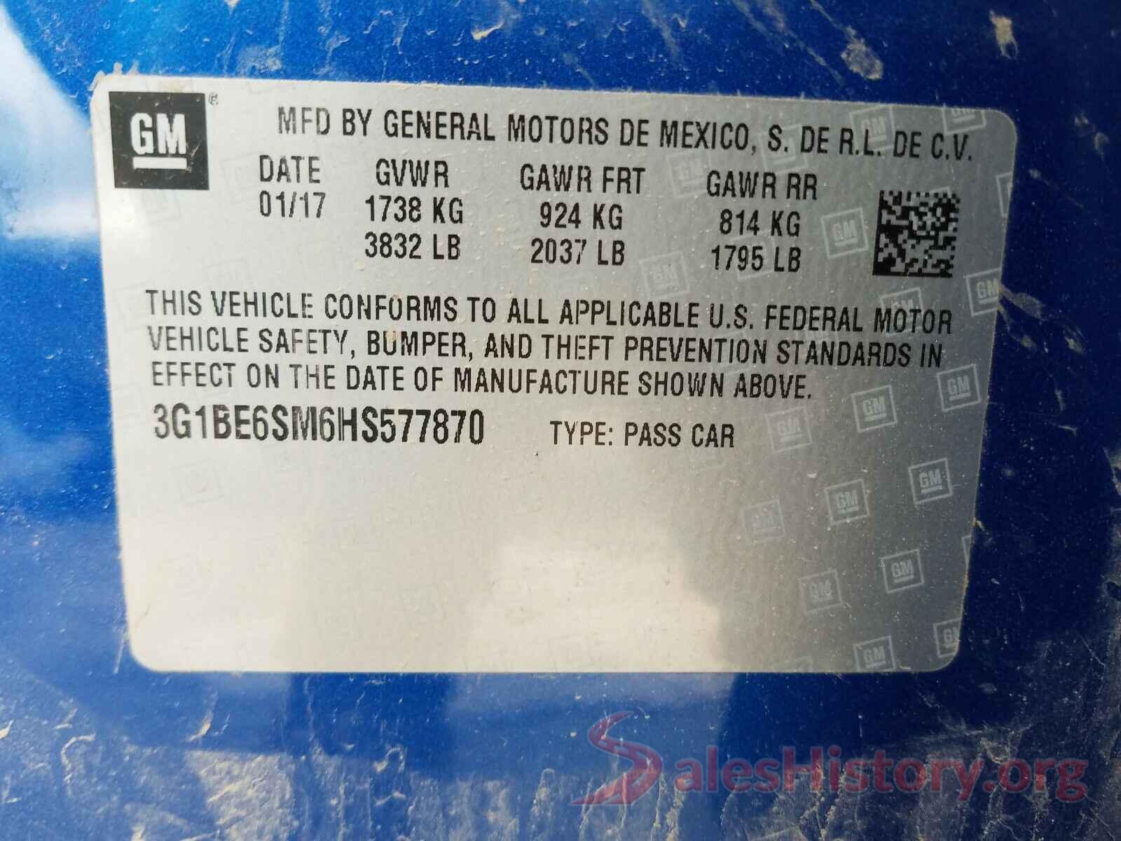 3G1BE6SM6HS577870 2017 CHEVROLET CRUZE