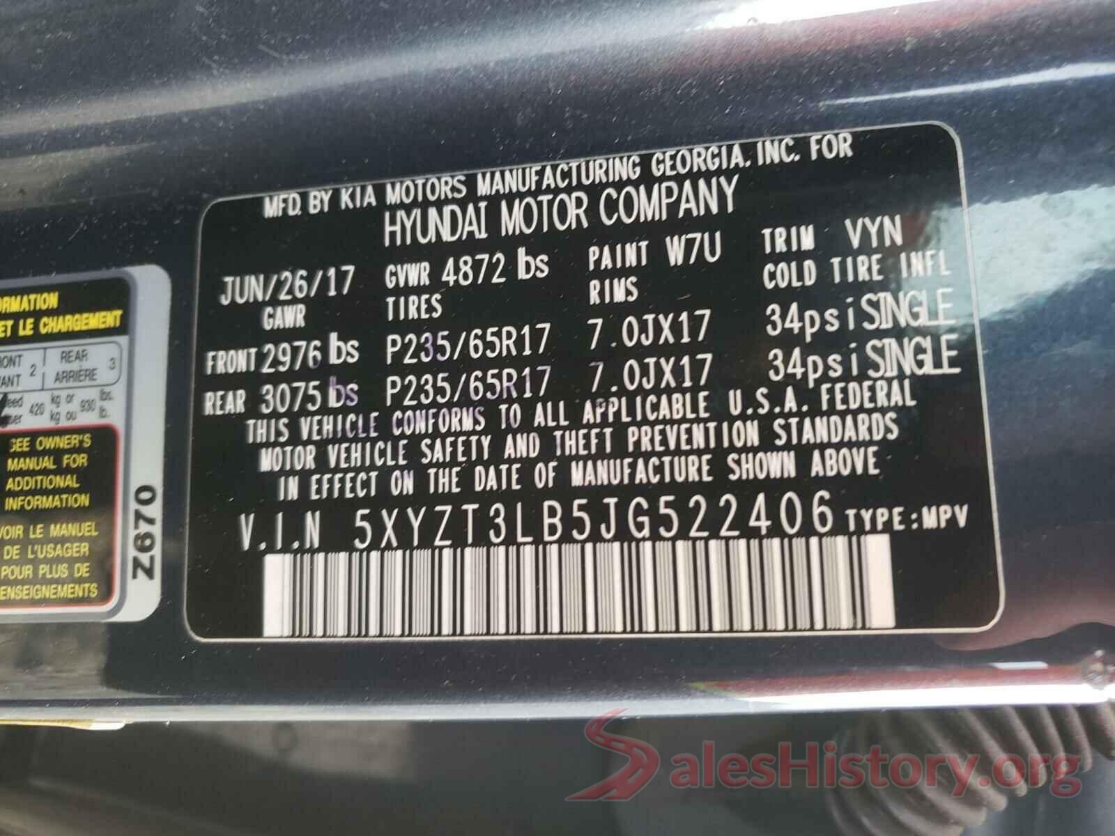 5XYZT3LB5JG522406 2018 HYUNDAI SANTA FE