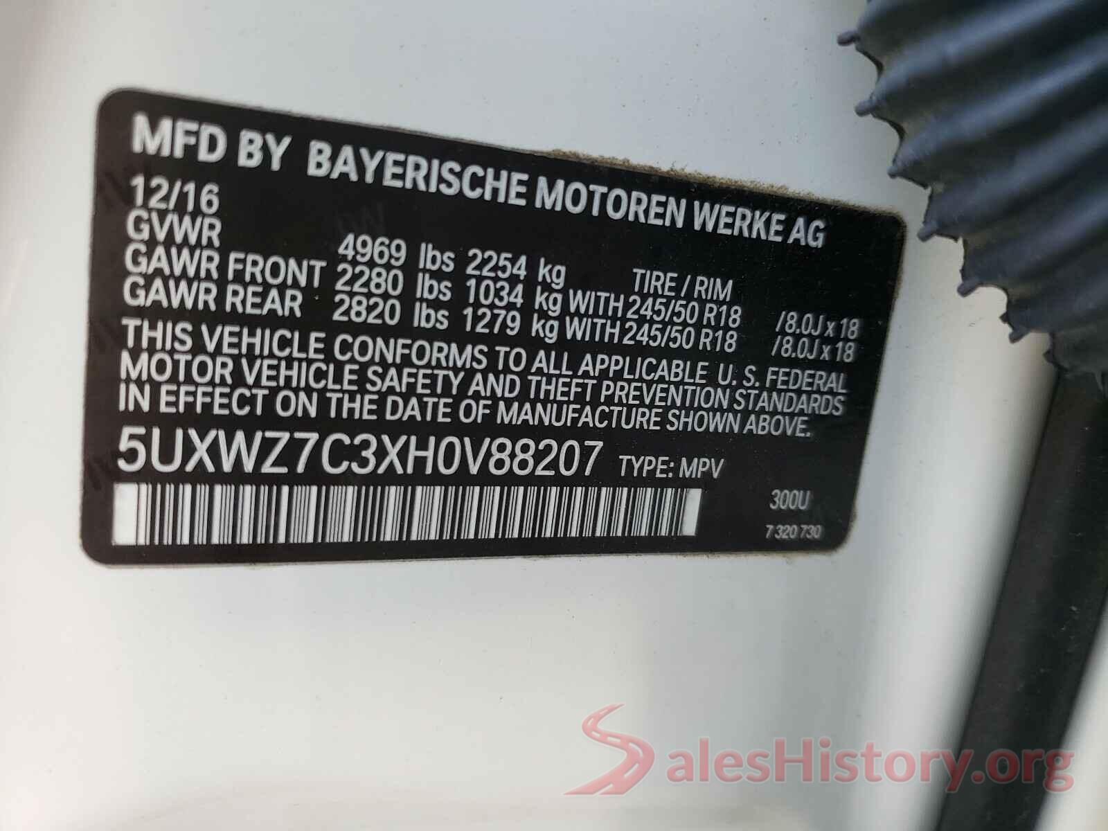 5UXWZ7C3XH0V88207 2017 BMW X3