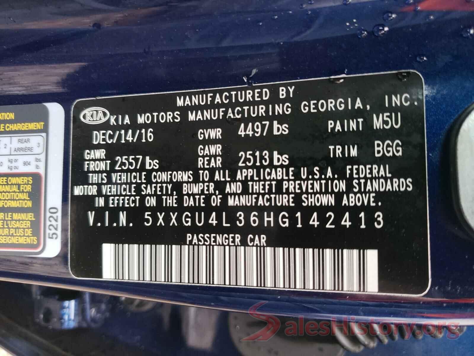 5XXGU4L36HG142413 2017 KIA OPTIMA