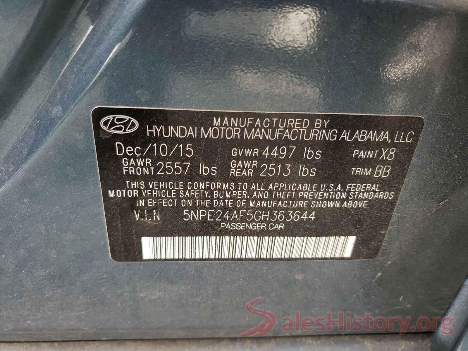 5NPE24AF5GH363644 2016 HYUNDAI SONATA