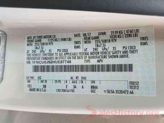 1FMCU0J92HUE87748 2017 FORD ESCAPE