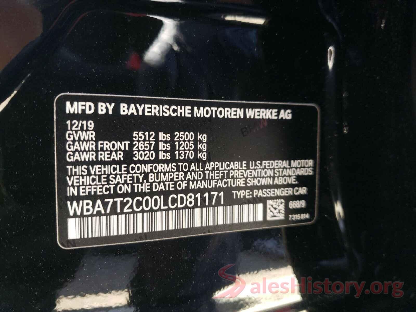 WBA7T2C00LCD81171 2020 BMW 7 SERIES