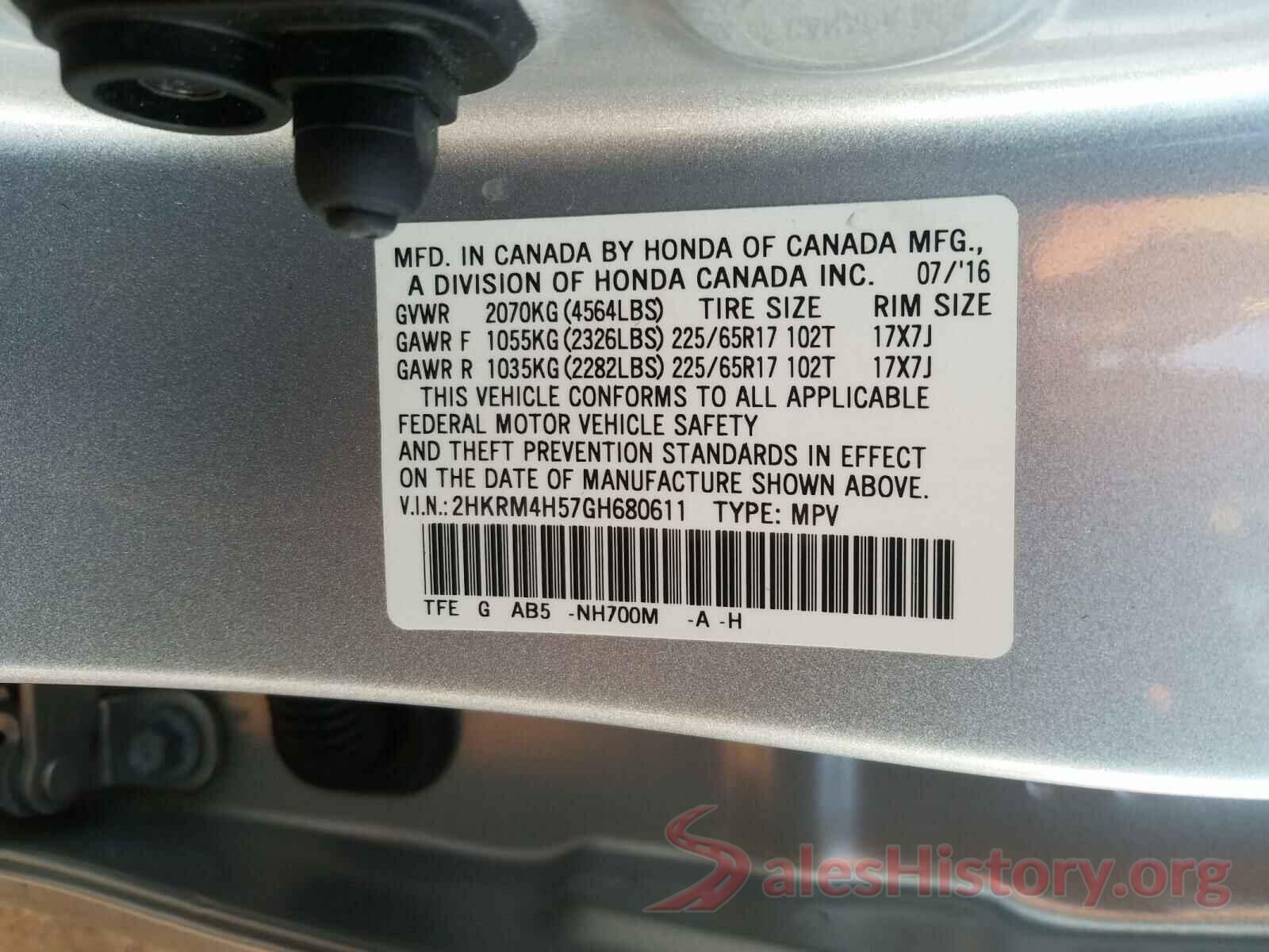 2HKRM4H57GH680611 2016 HONDA CRV