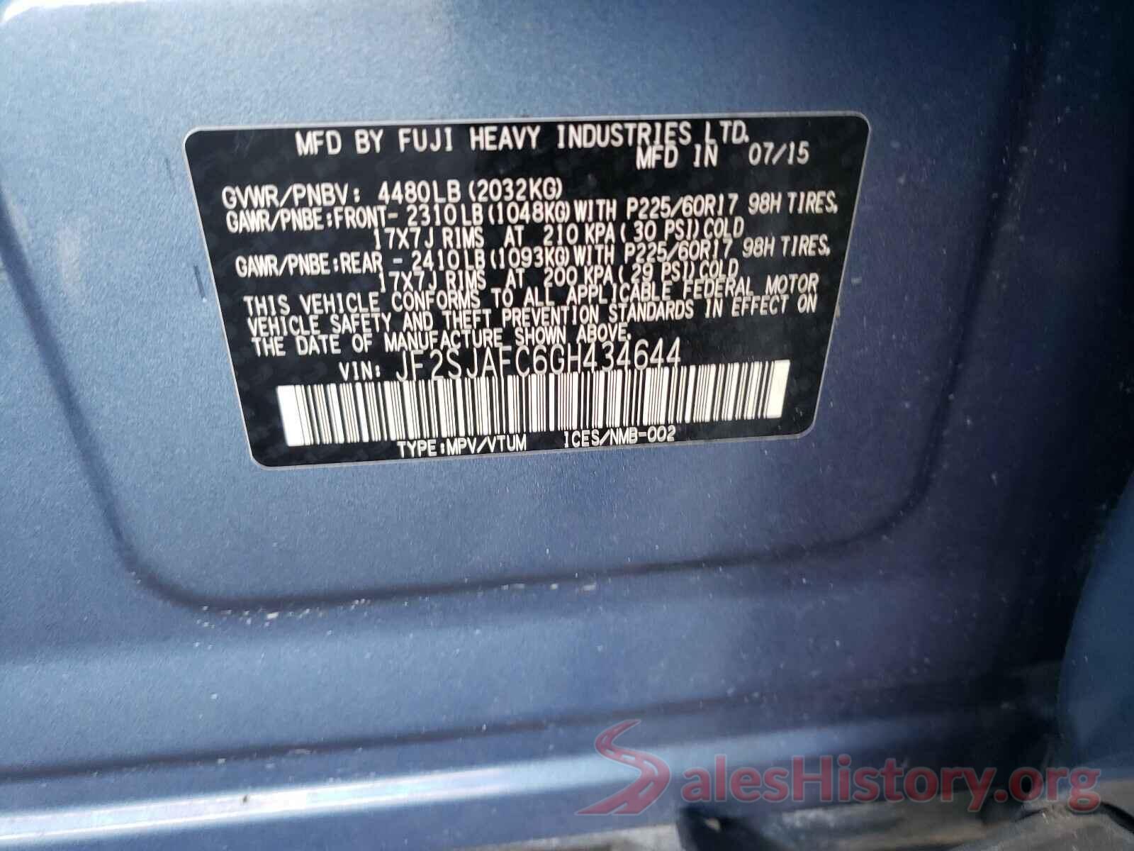 JF2SJAFC6GH434644 2016 SUBARU FORESTER