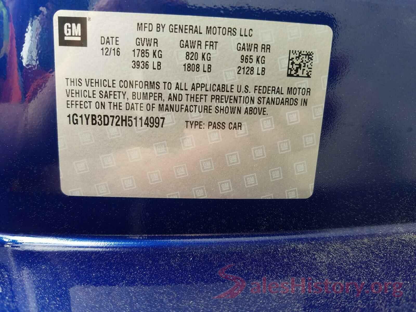 1G1YB3D72H5114997 2017 CHEVROLET CORVETTE