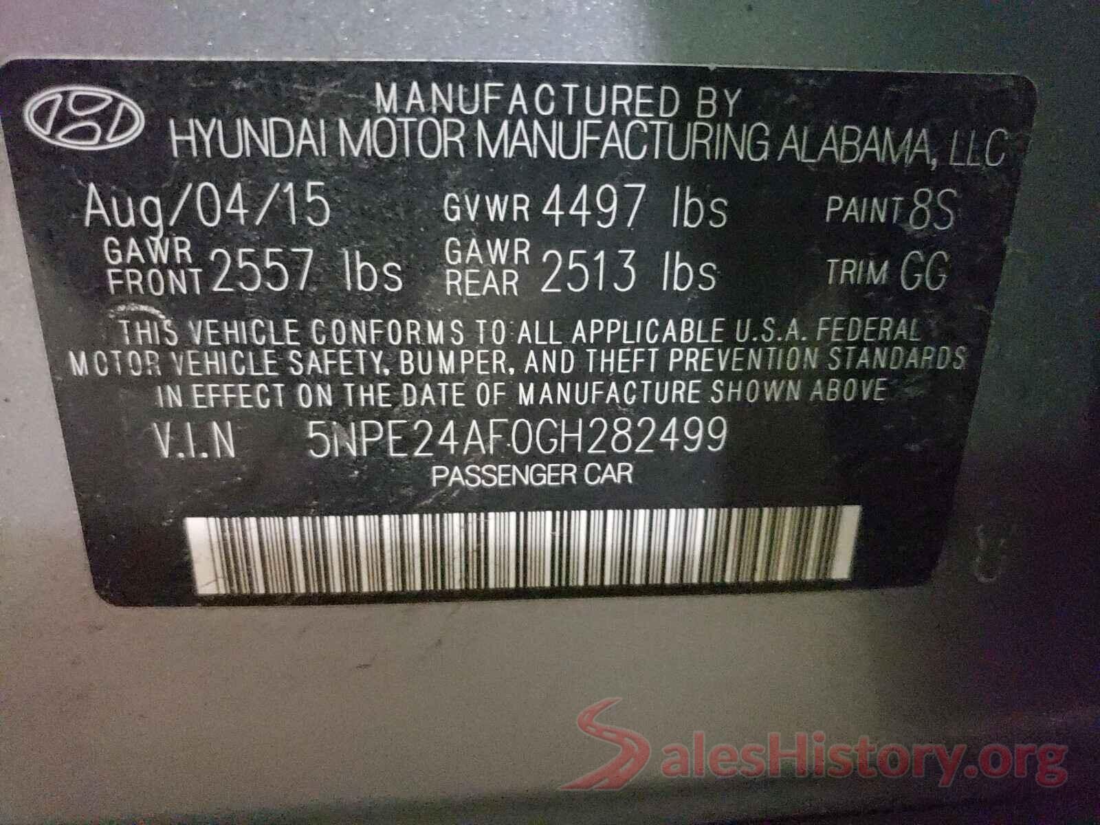 5NPE24AF0GH282499 2016 HYUNDAI SONATA