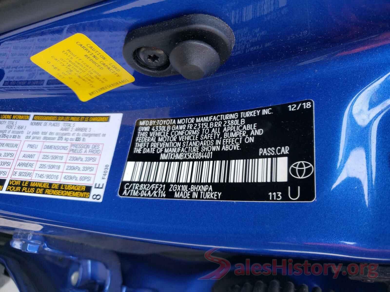 NMTKHMBX5KR084401 2019 TOYOTA C-HR