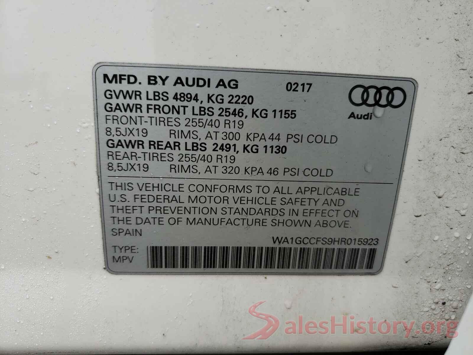 WA1GCCFS9HR015923 2017 AUDI Q3