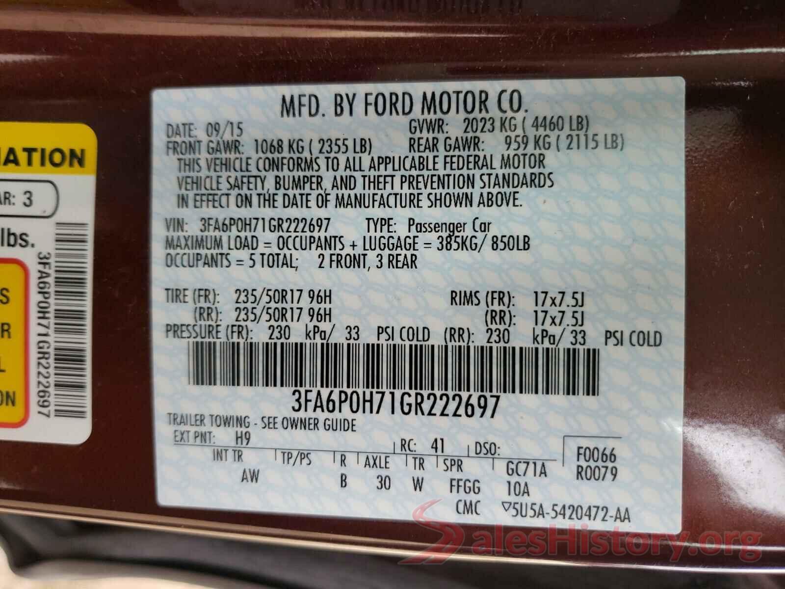 3FA6P0H71GR222697 2016 FORD FUSION