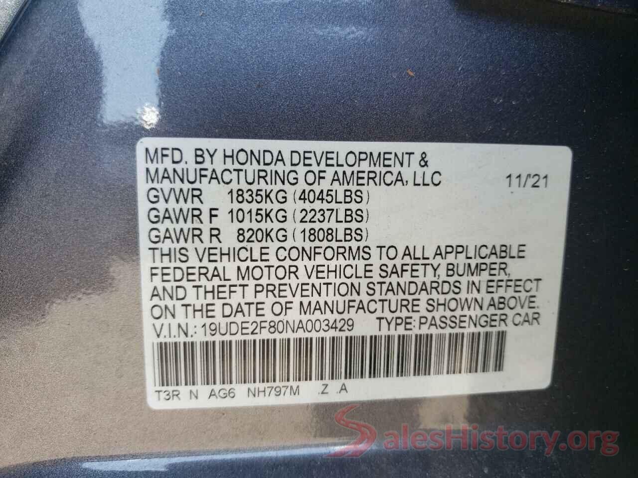 19UDE2F80NA003429 2022 ACURA ILX