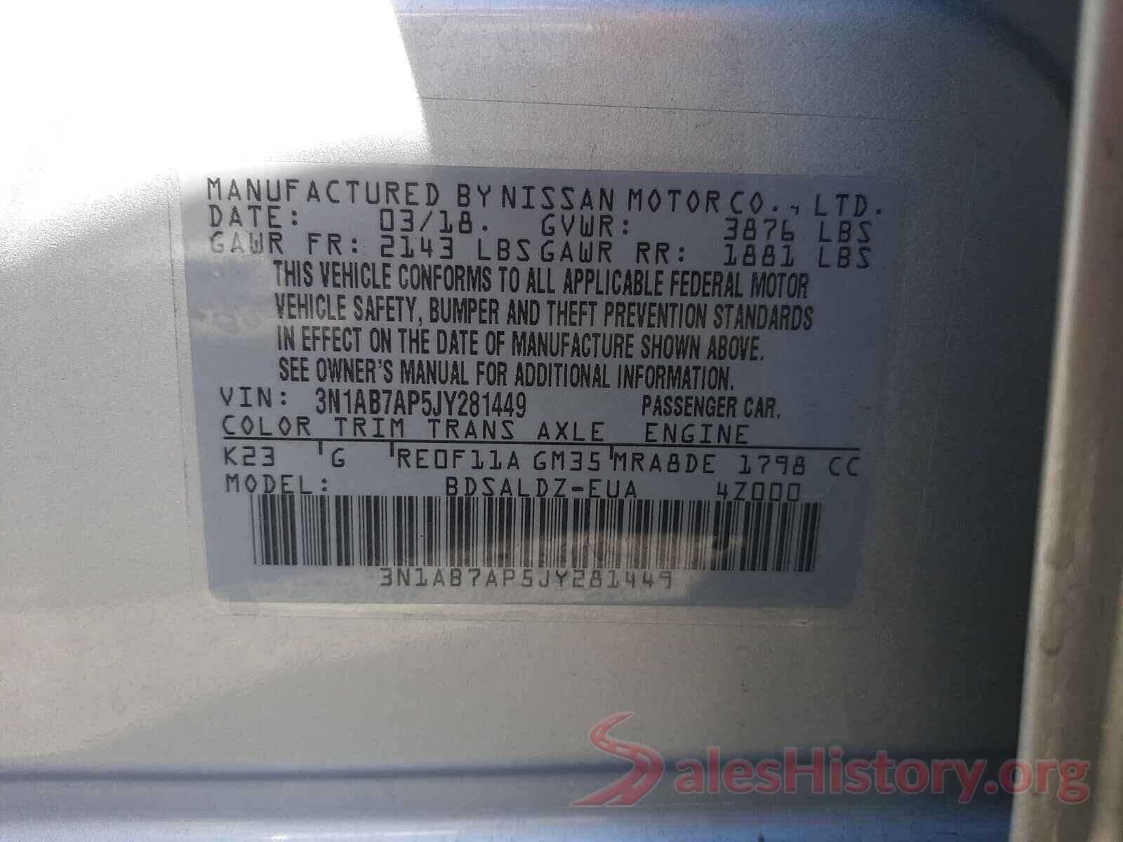 3N1AB7AP5JY281449 2018 NISSAN SENTRA