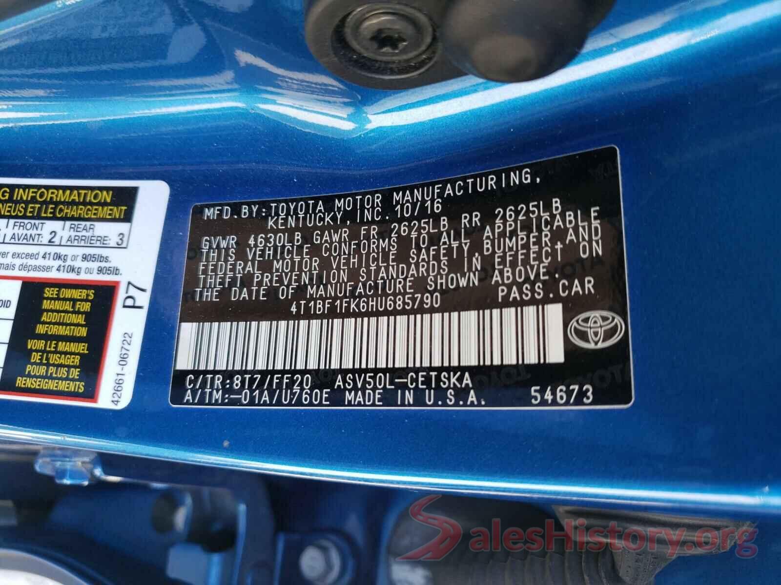 4T1BF1FK6HU685790 2017 TOYOTA CAMRY