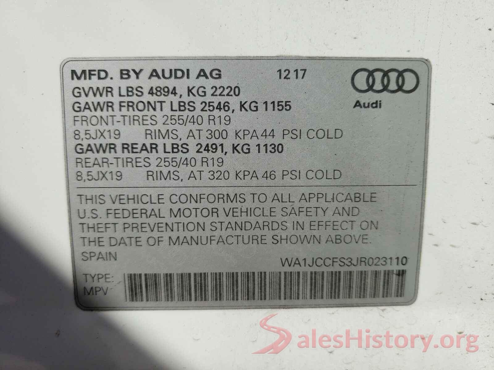 WA1JCCFS3JR023110 2018 AUDI Q3