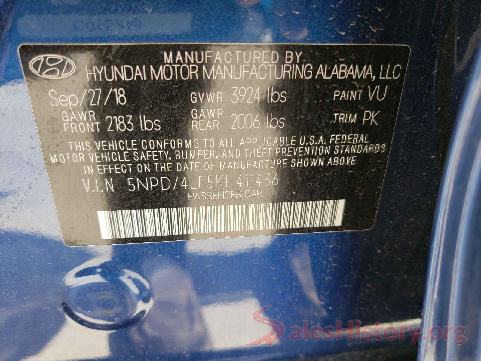 5NPD74LF5KH411436 2019 HYUNDAI ELANTRA