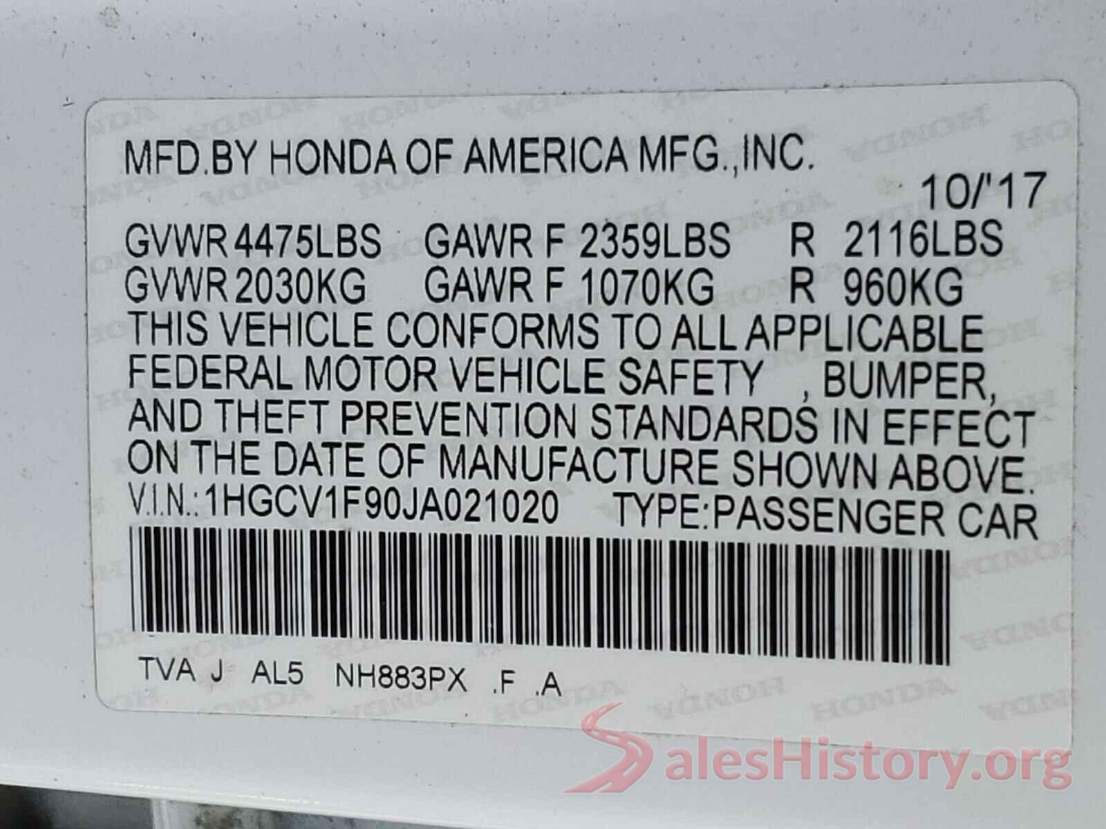 1HGCV1F90JA021020 2018 HONDA ACCORD