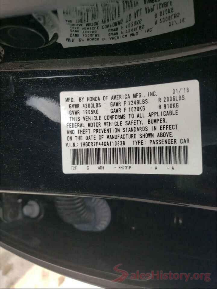 1HGCR2F44GA110838 2016 HONDA ACCORD