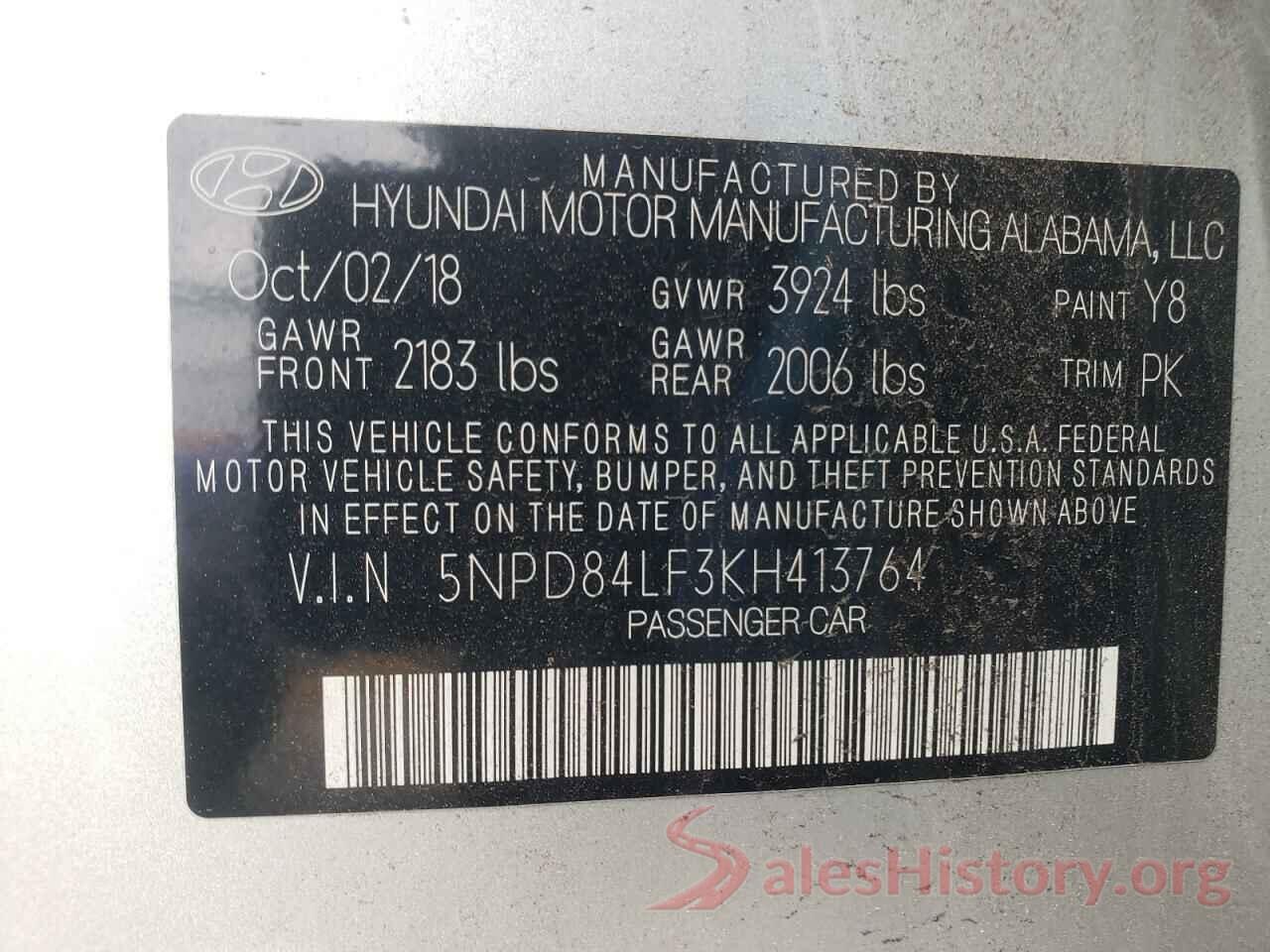 5NPD84LF3KH413764 2019 HYUNDAI ELANTRA