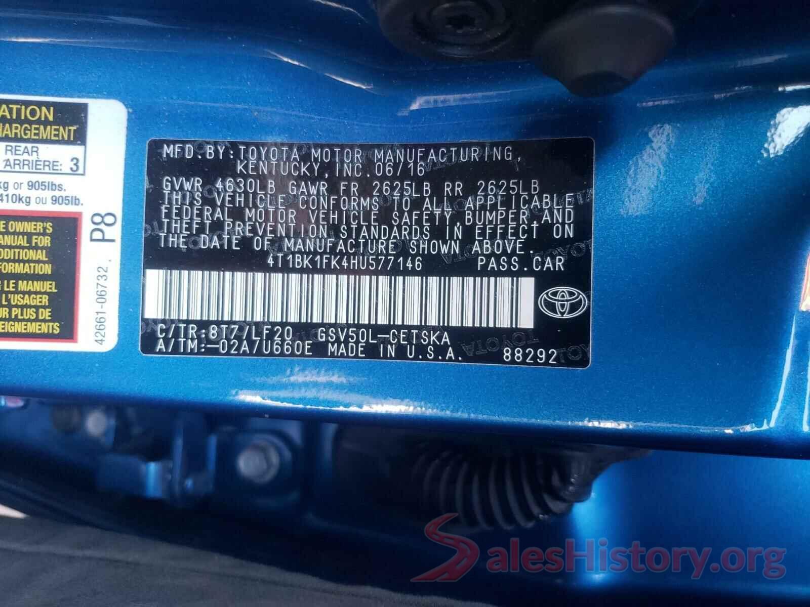 4T1BK1FK4HU577146 2017 TOYOTA CAMRY