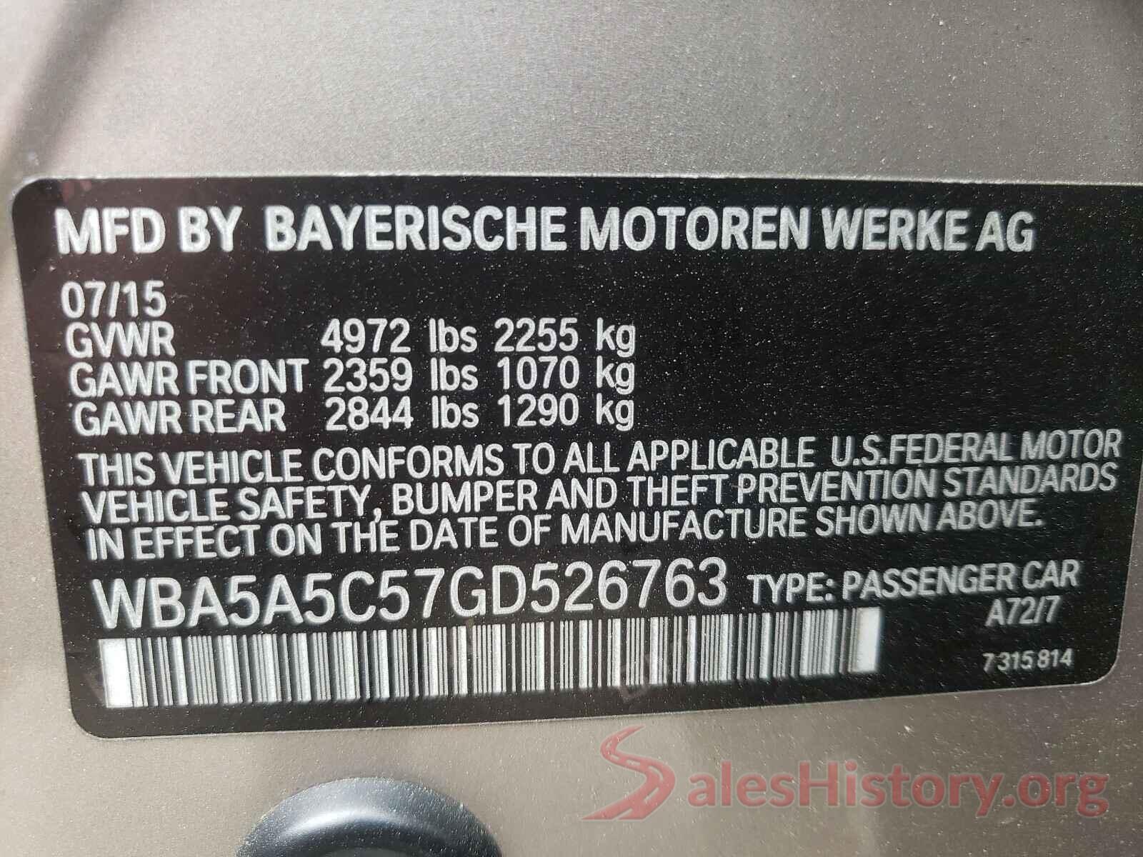 WBA5A5C57GD526763 2016 BMW 5 SERIES