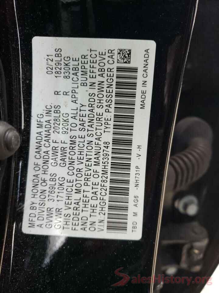 2HGFC2F82MH539748 2021 HONDA CIVIC