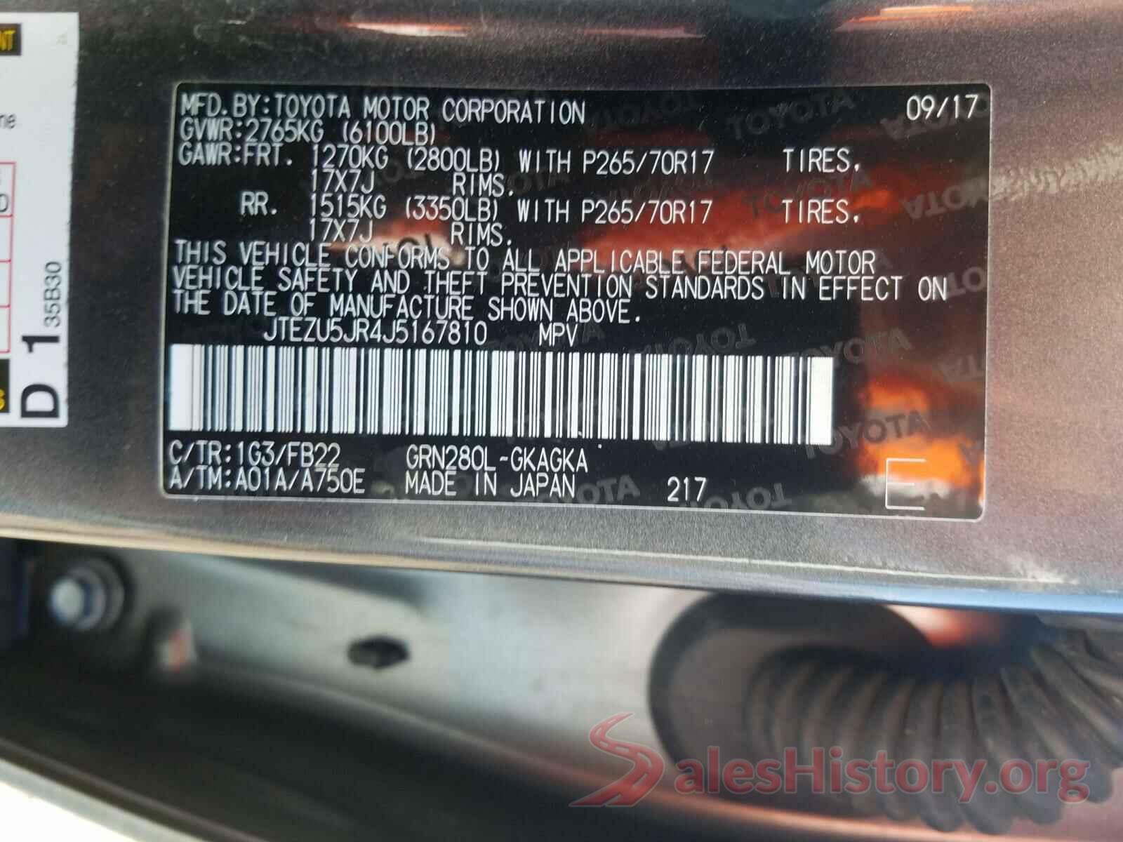 JTEZU5JR4J5167810 2018 TOYOTA 4RUNNER