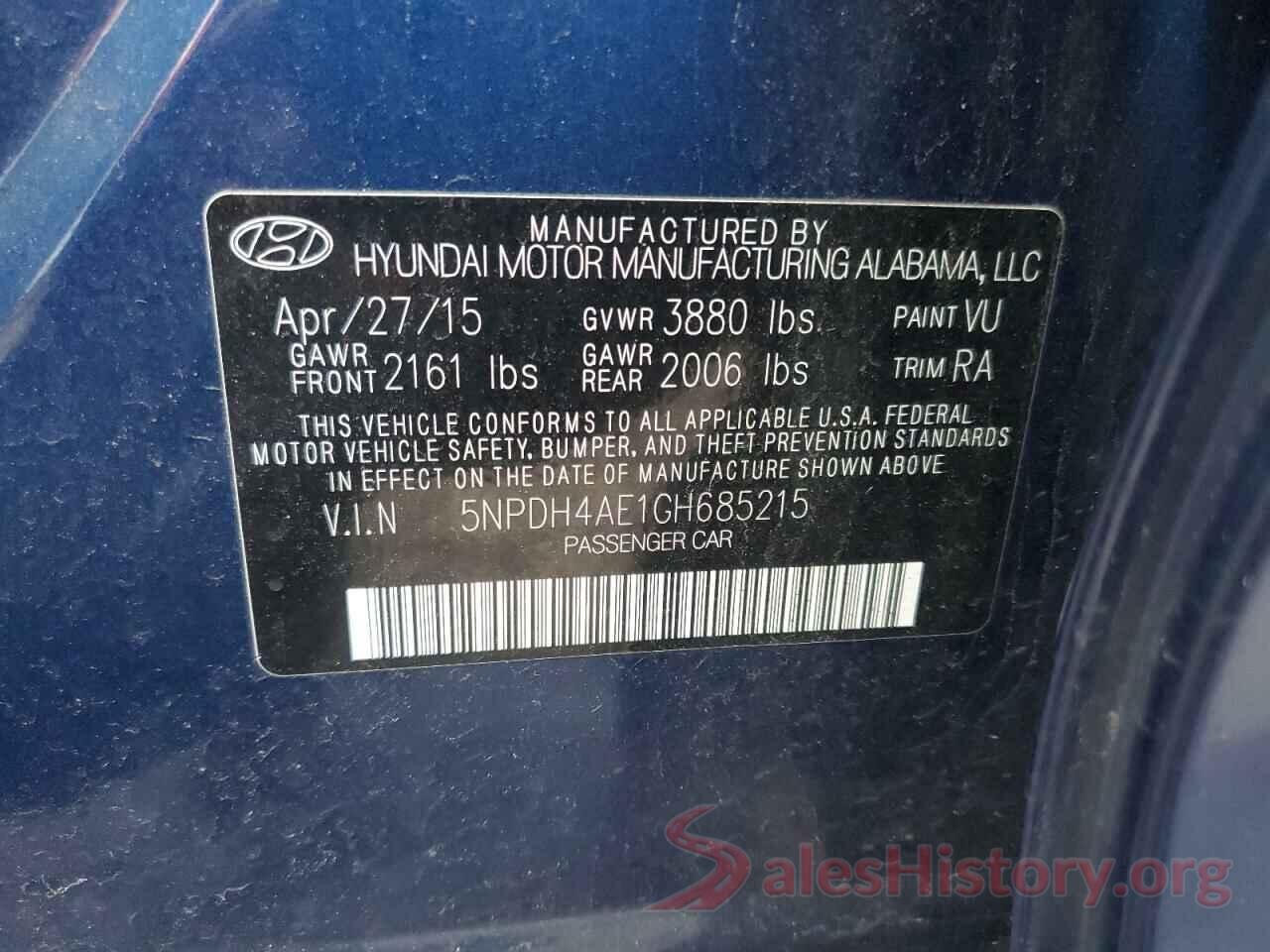 5NPDH4AE1GH685215 2016 HYUNDAI ELANTRA