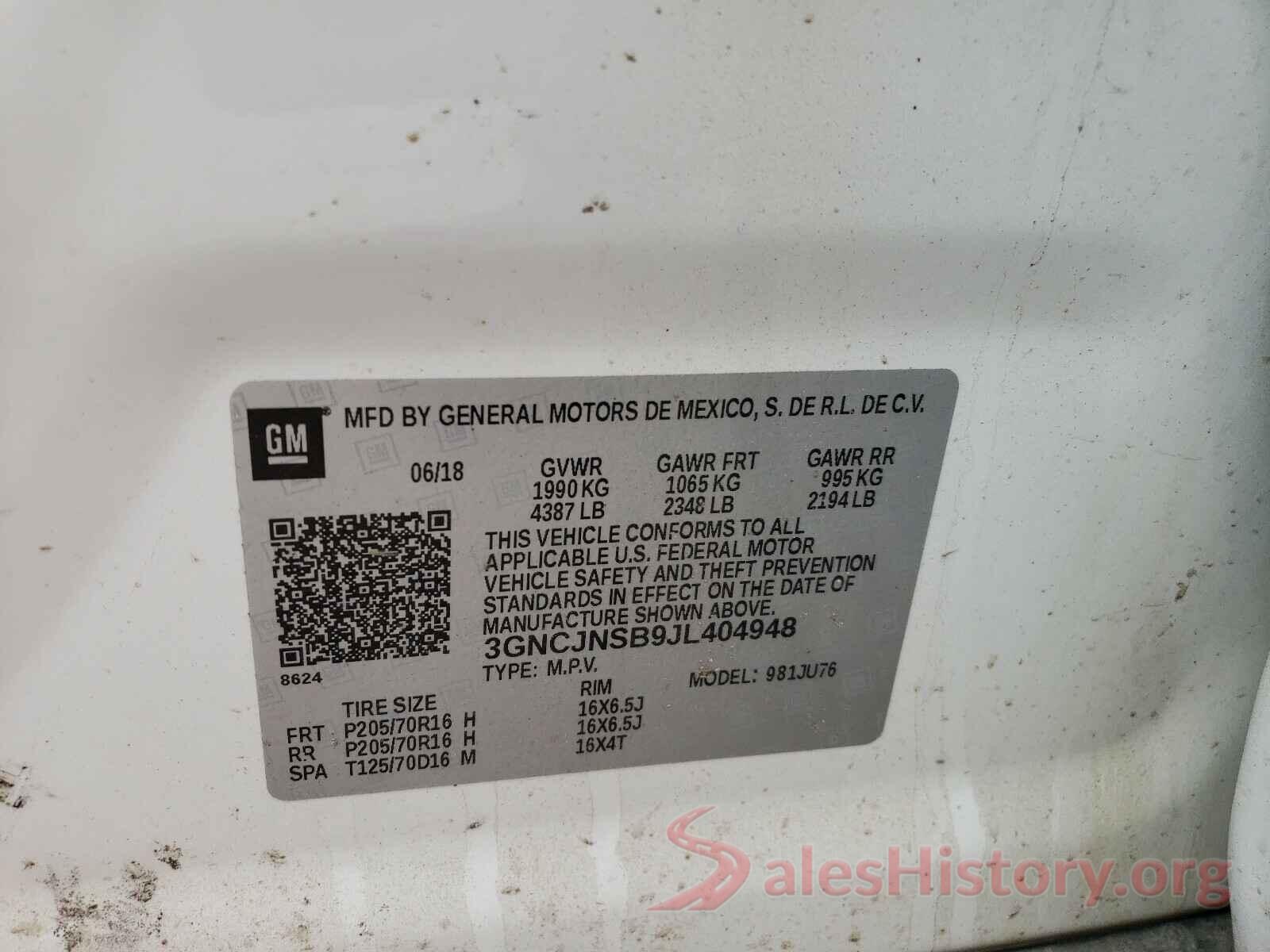 3GNCJNSB9JL404948 2018 CHEVROLET TRAX