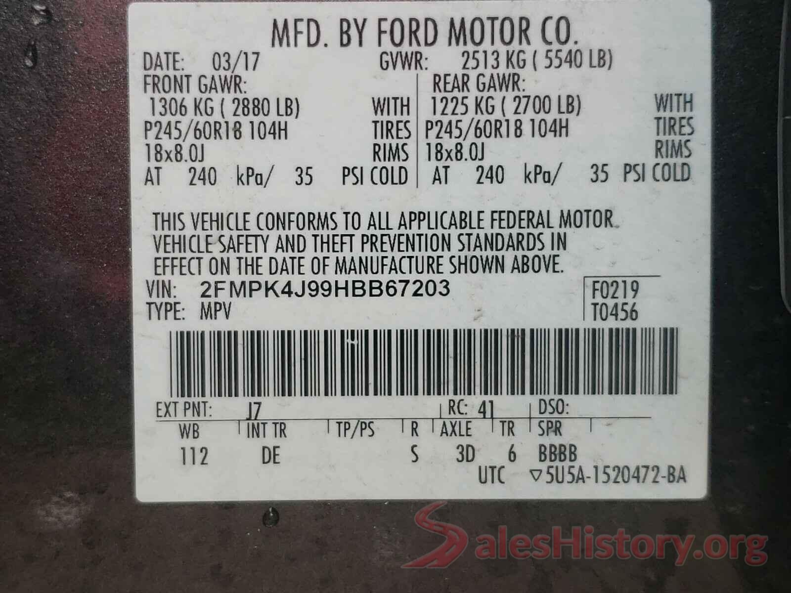 2FMPK4J99HBB67203 2017 FORD EDGE