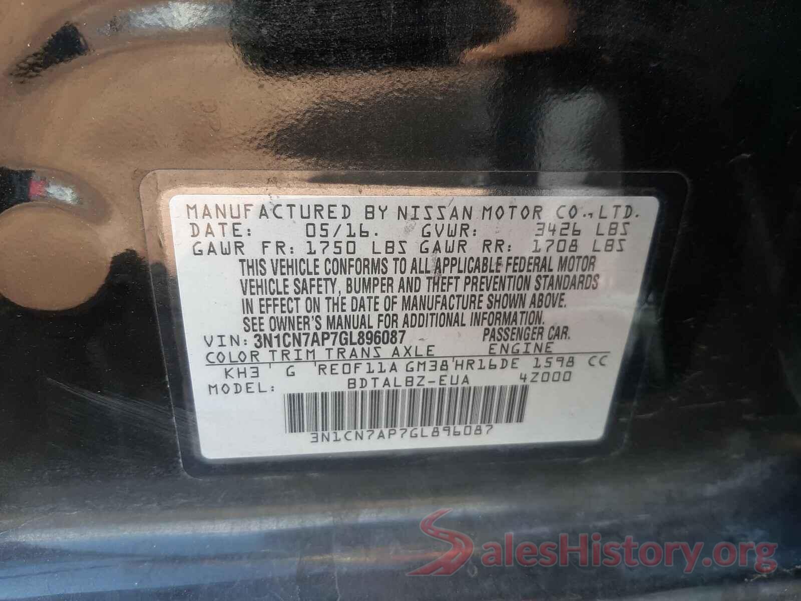 3N1CN7AP7GL896087 2016 NISSAN VERSA