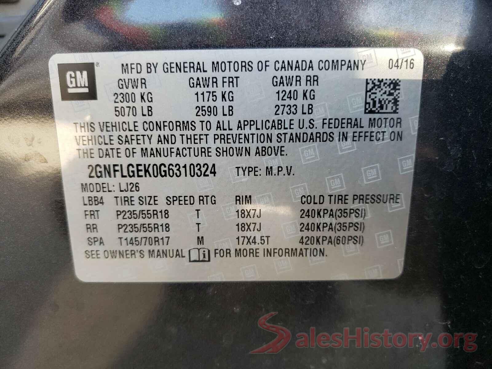 2GNFLGEK0G6310324 2016 CHEVROLET EQUINOX