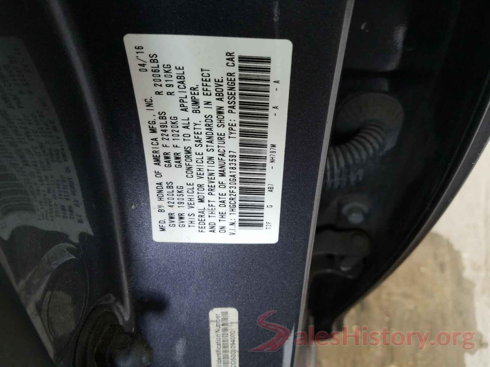 1HGCR2F30GA183597 2016 HONDA ACCORD