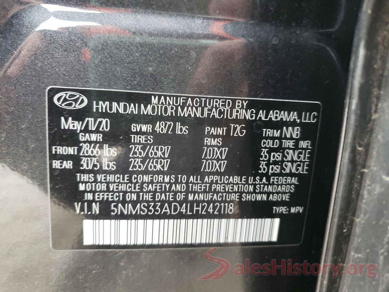 5NMS33AD4LH242118 2020 HYUNDAI SANTA FE