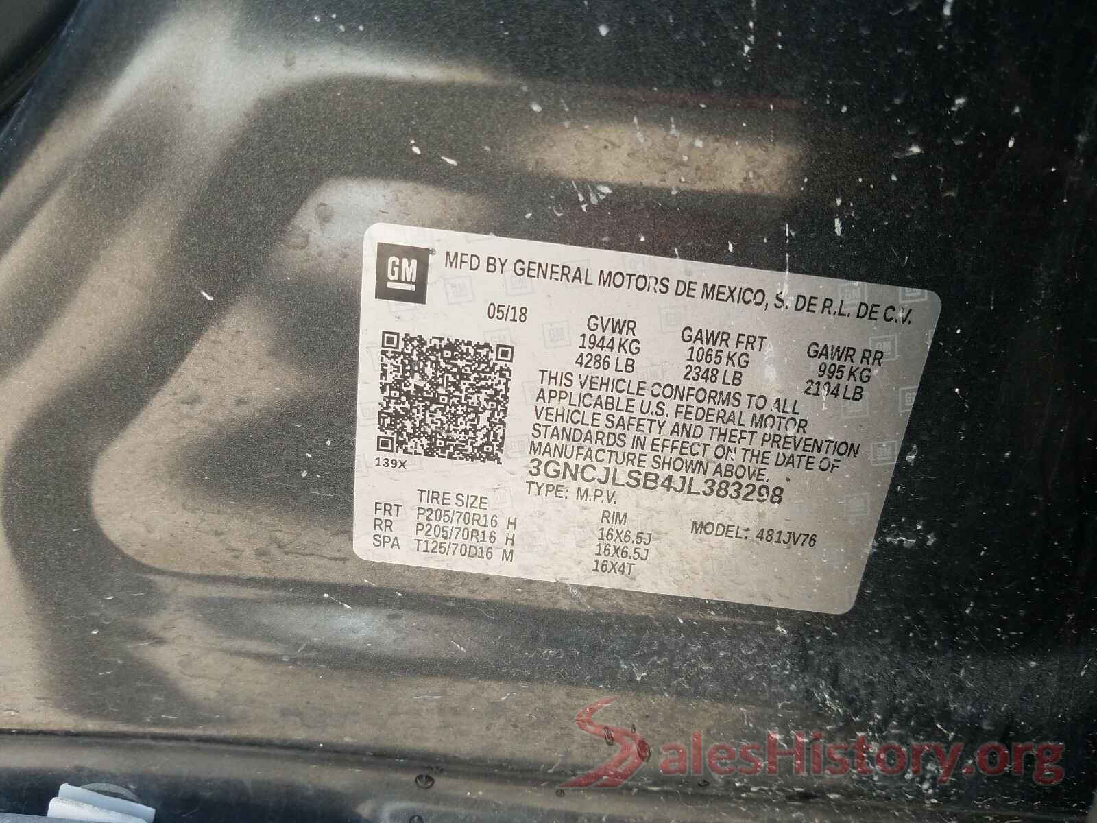 3GNCJLSB4JL383298 2018 CHEVROLET TRAX