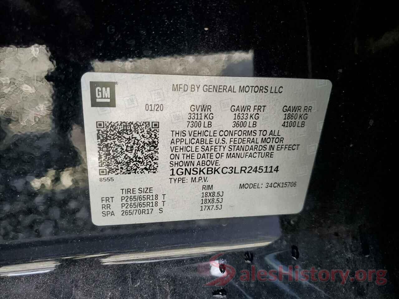 1GNSKBKC3LR245114 2020 CHEVROLET TAHOE