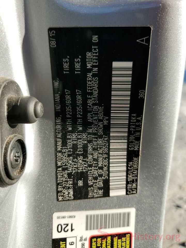 5TDYK3DC1FS652747 2015 TOYOTA SIENNA