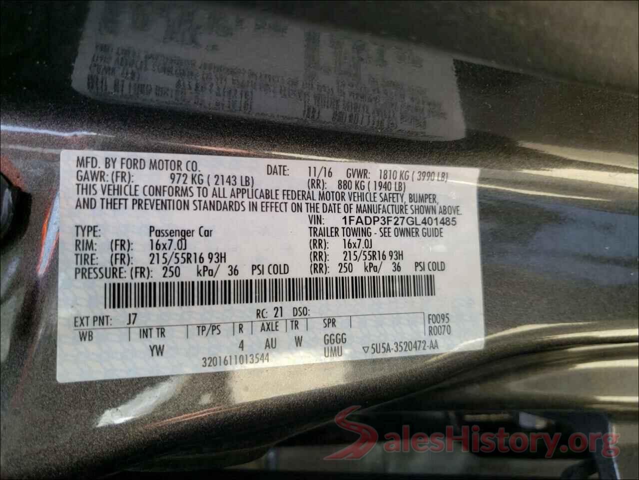 1FADP3F27GL401485 2016 FORD FOCUS