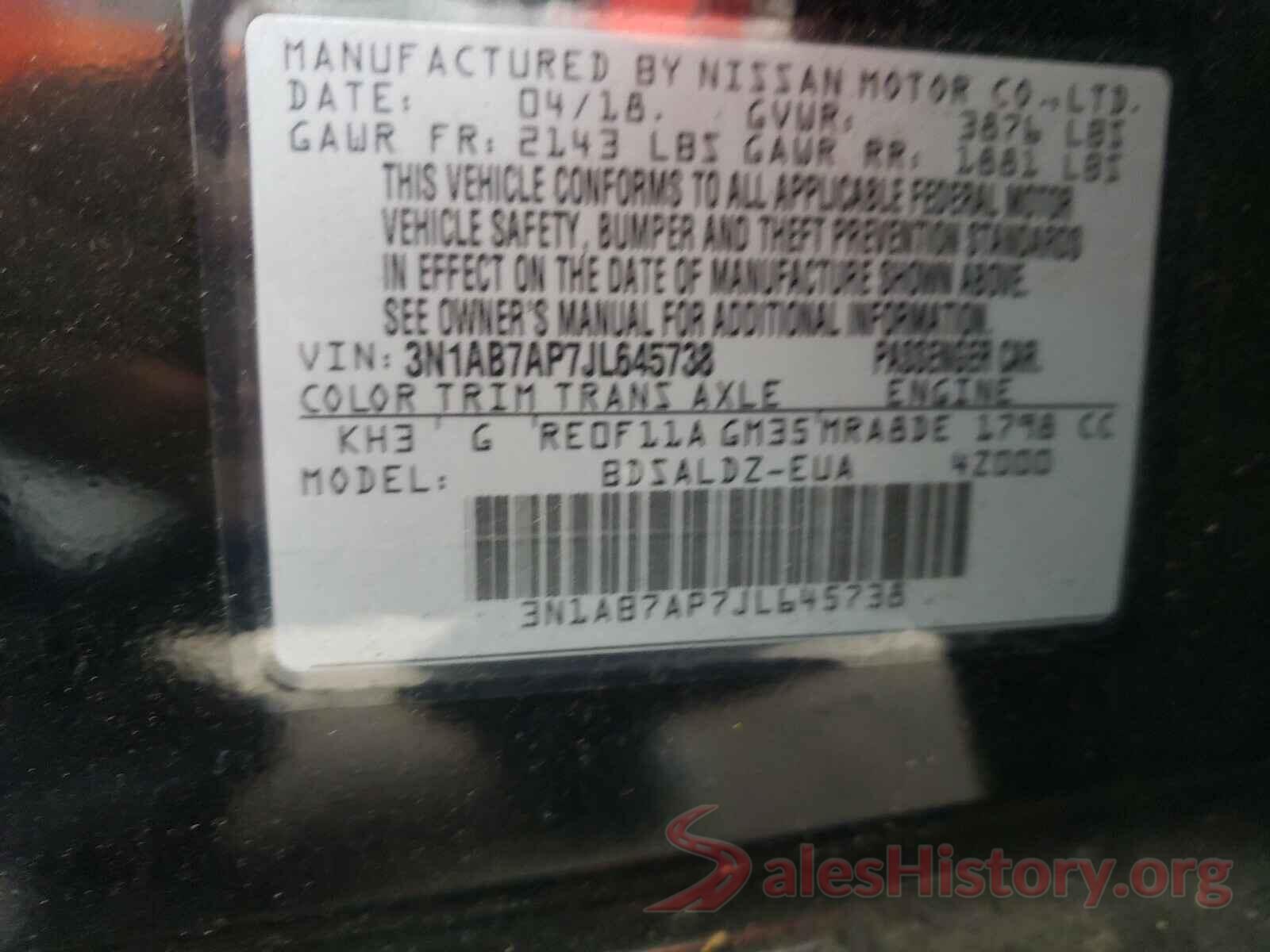 3N1AB7AP7JL645738 2018 NISSAN SENTRA