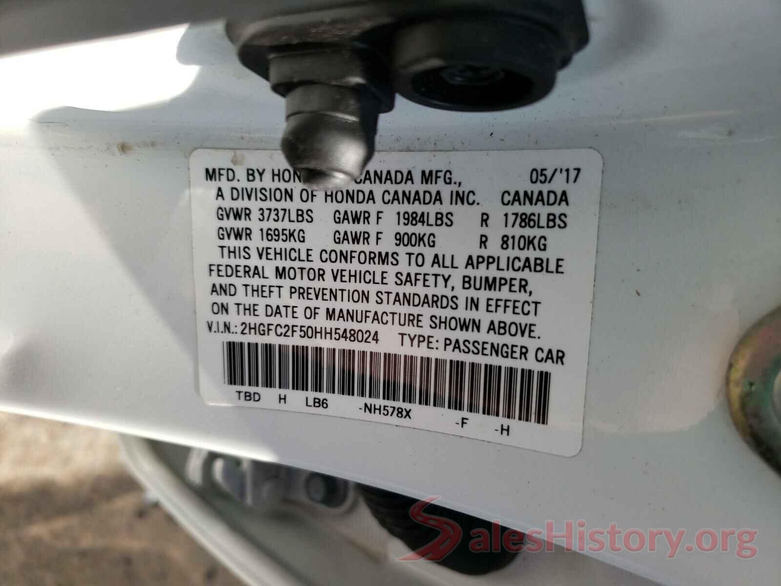 2HGFC2F50HH548024 2017 HONDA CIVIC