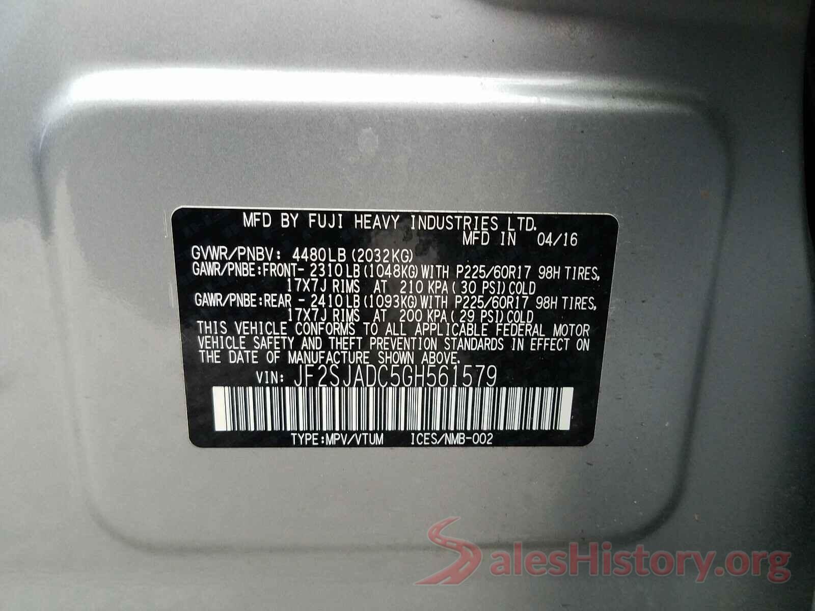 JF2SJADC5GH561579 2016 SUBARU FORESTER