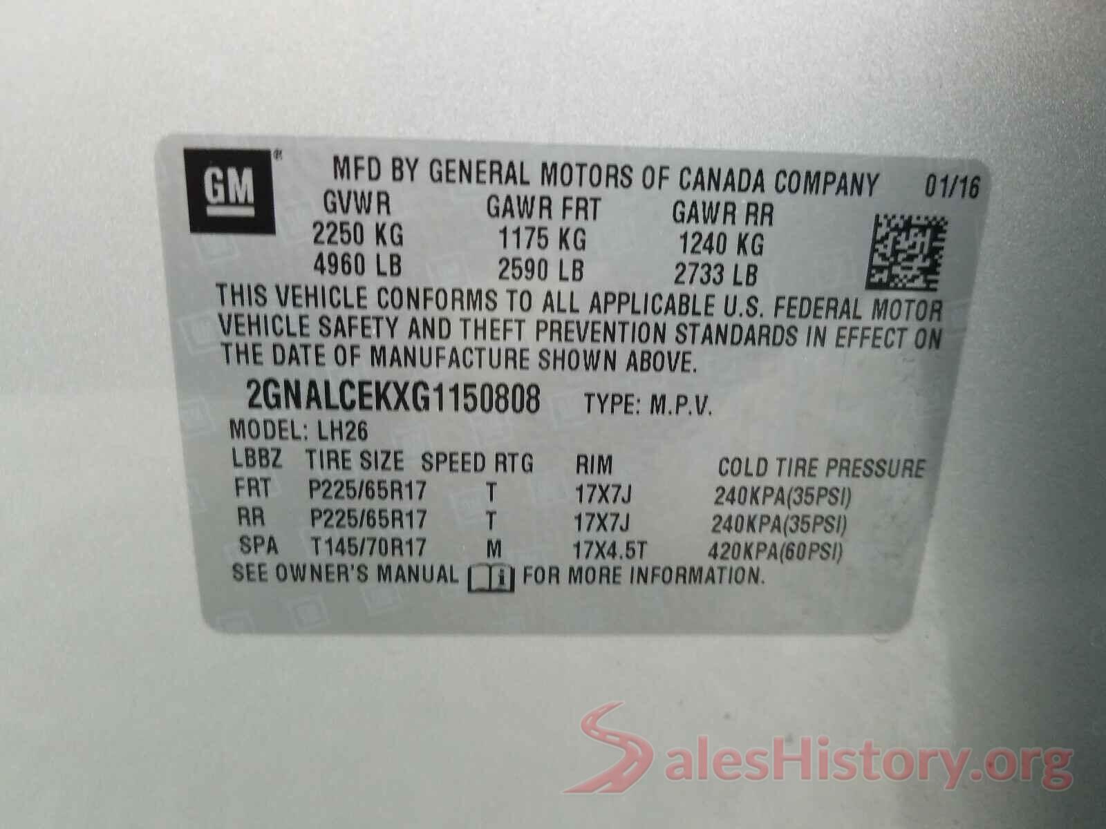 2GNALCEKXG1150808 2016 CHEVROLET EQUINOX