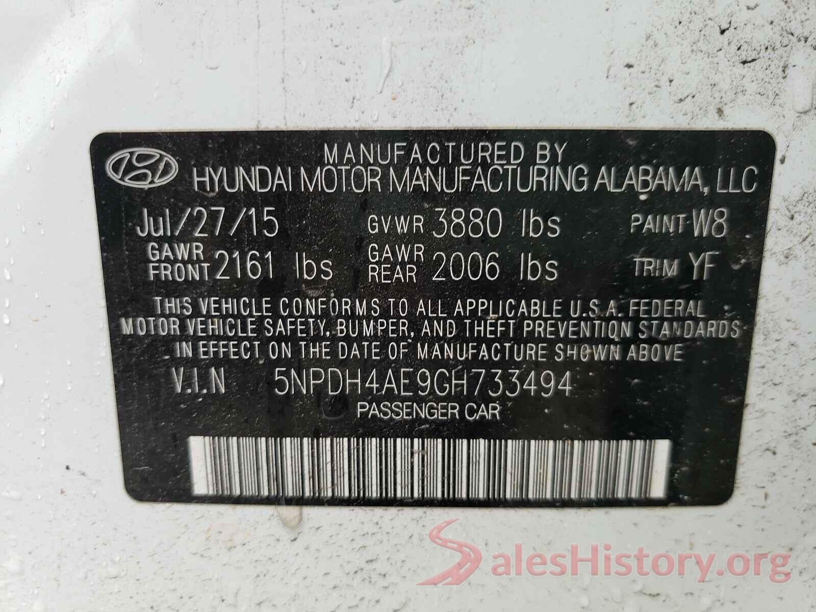 5NPDH4AE9GH733494 2016 HYUNDAI ELANTRA