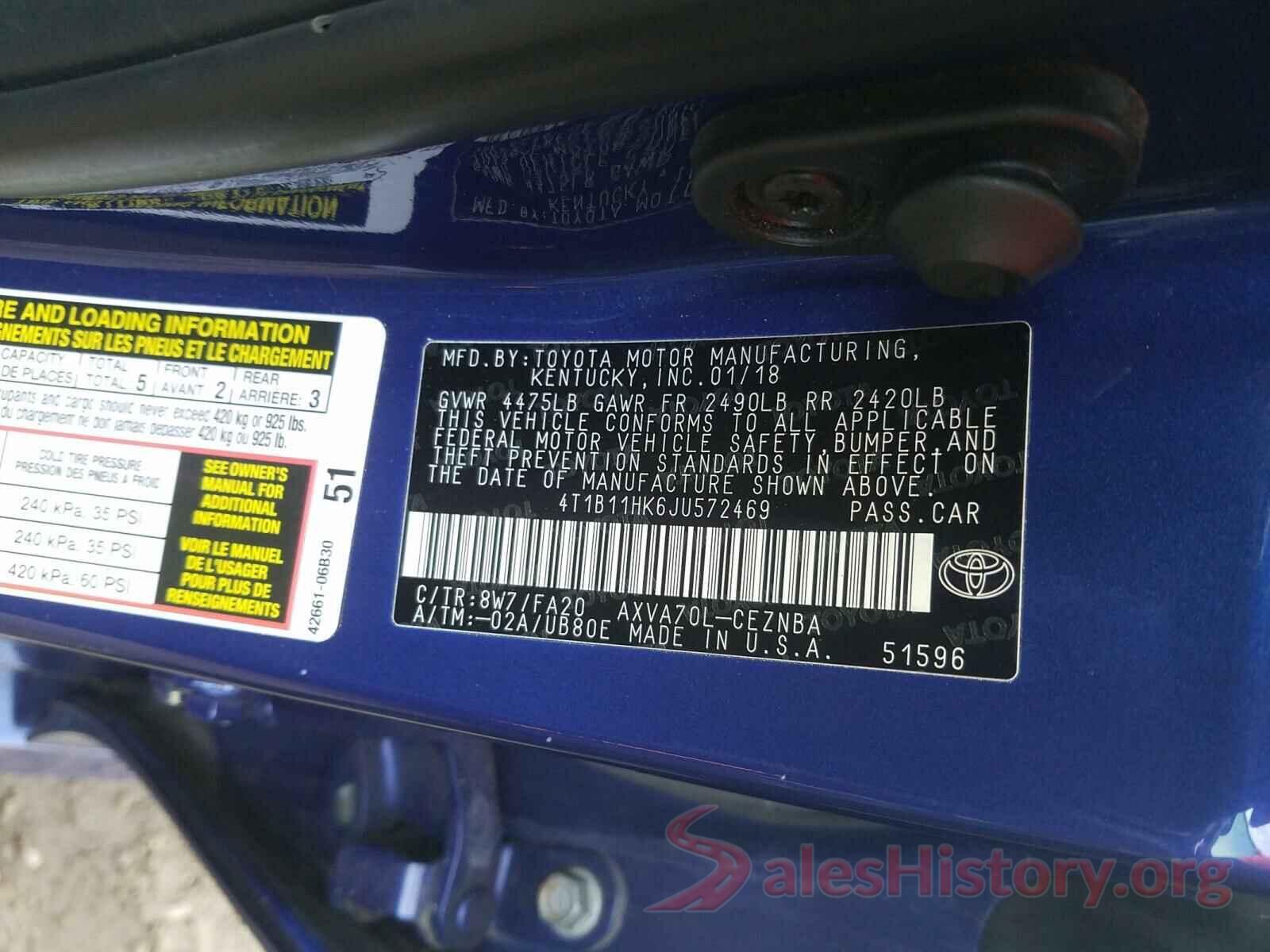 4T1B11HK6JU572469 2018 TOYOTA CAMRY