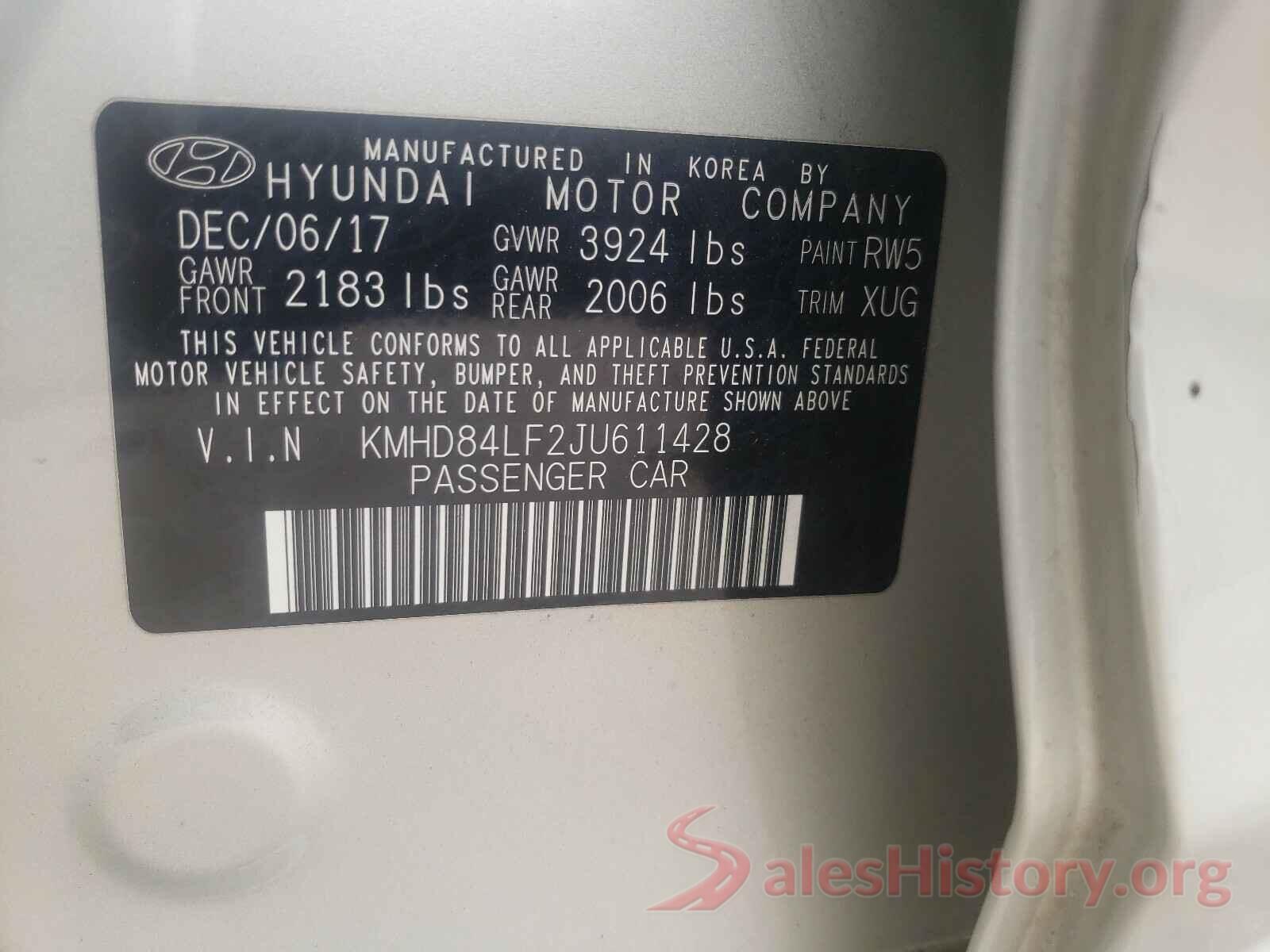 KMHD84LF2JU611428 2018 HYUNDAI ELANTRA