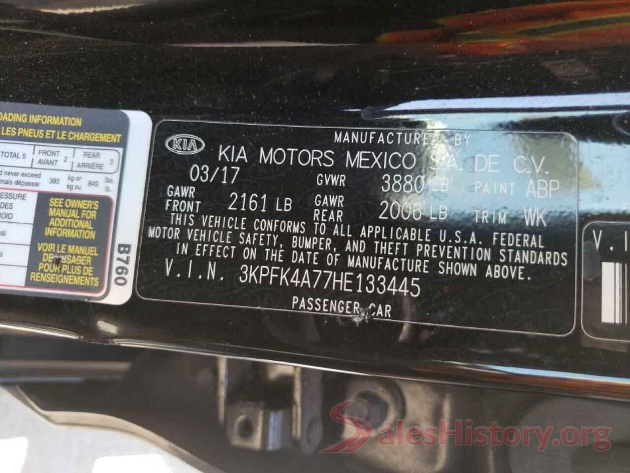 3KPFK4A77HE133445 2017 KIA FORTE