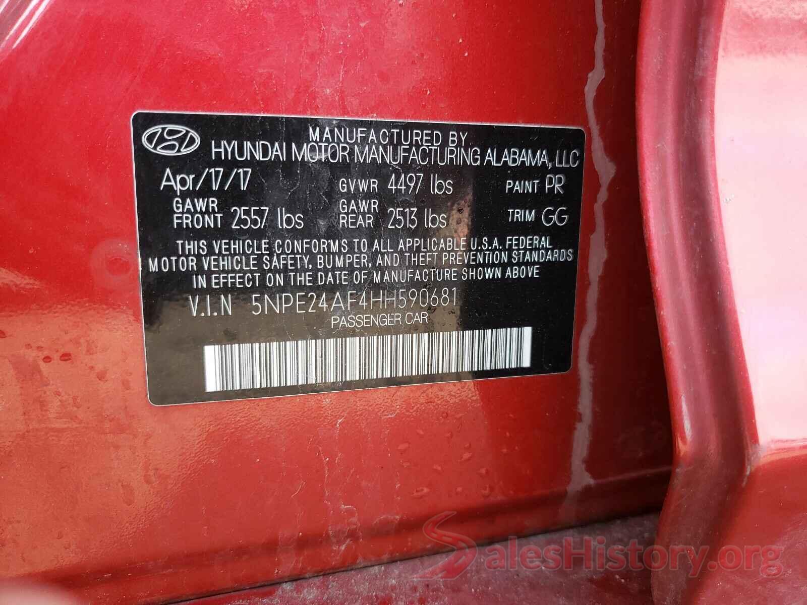 5NPE24AF4HH590681 2017 HYUNDAI SONATA