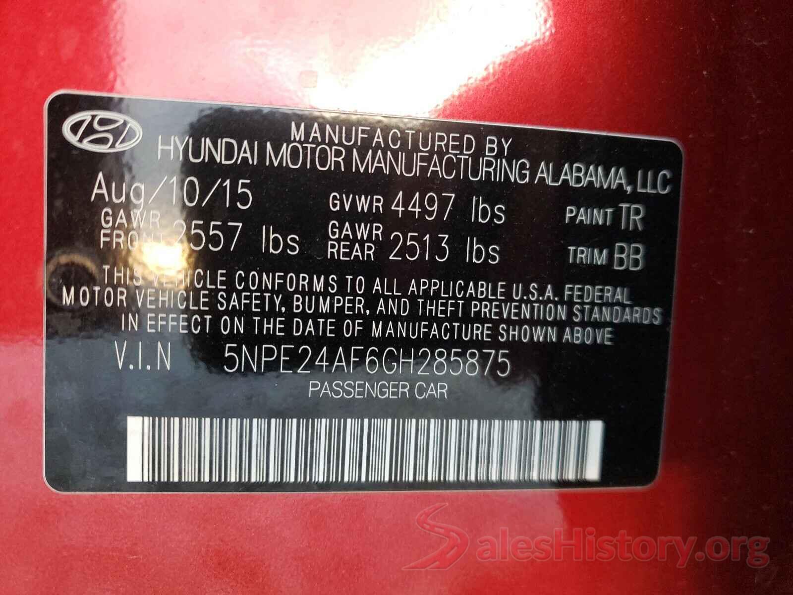 5NPE24AF6GH285875 2016 HYUNDAI SONATA